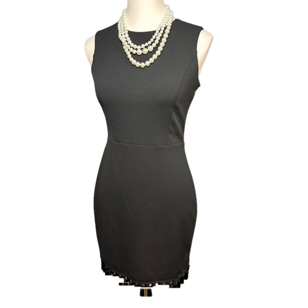 Striking Calvin Klein LBD Black‎ Fringe Dress Size 4